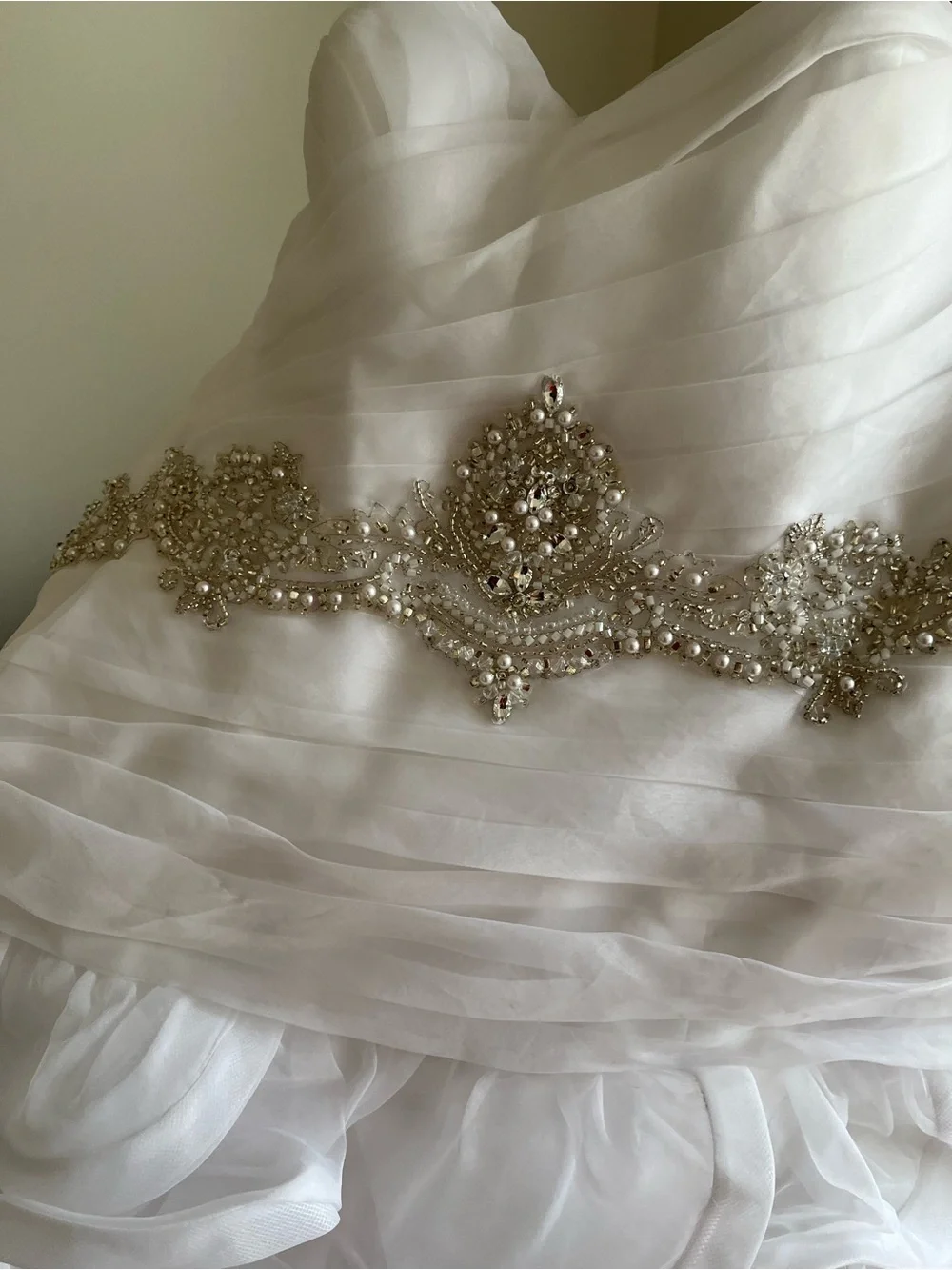 White Ruffled Organza Decorative Throw or Fabric Accent